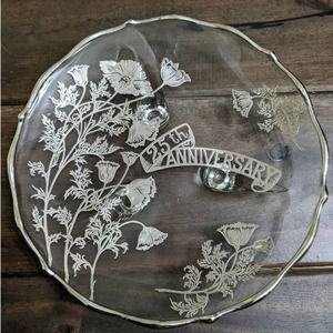 Vintage Silver Overlay 25th wedding Anniversary pedestal footed flower Plate